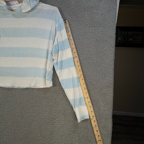 Blue White Striped Pajama Set Hoodie Top & Shorts Women’s FITSLIKE Medium Lounge - Picture 4 of 12